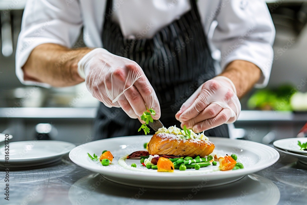 Professional Chef Plating Dish with Attention to Detail Professional Chef Plating Dish with Attention to Detail