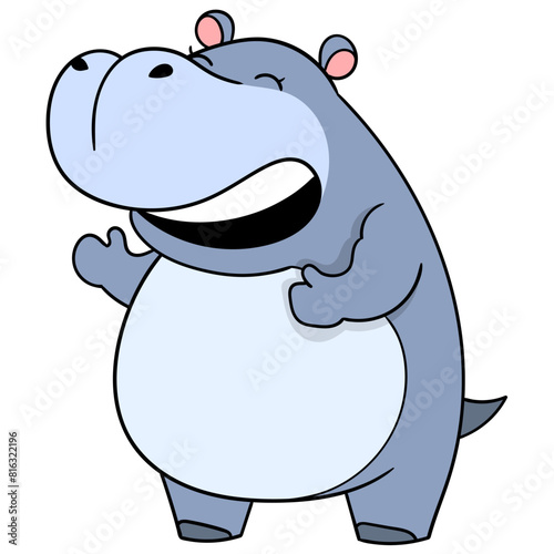 cute fat hippo laughing happily
