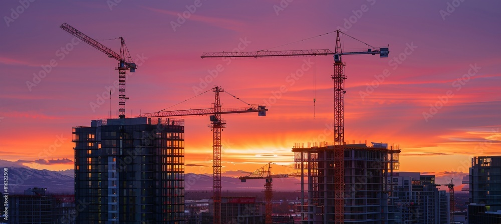 Crimson Sunset Over a Construction Site Crimson Sunset Over a Construction Site