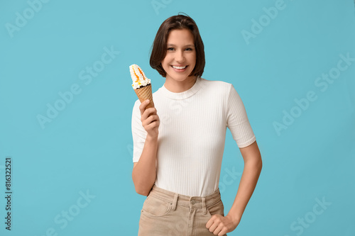 Happy young woman with swee...