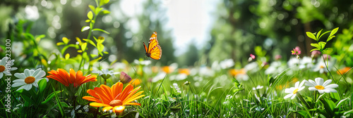 Vivid Scene of Butterflies Amidst Colorful Flowers, Capturing the Essence of a Vibrant Summer Garden