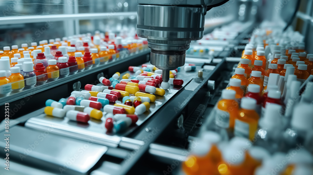 Obraz premium Automated Capsule Packaging in Pharmaceutical Factory