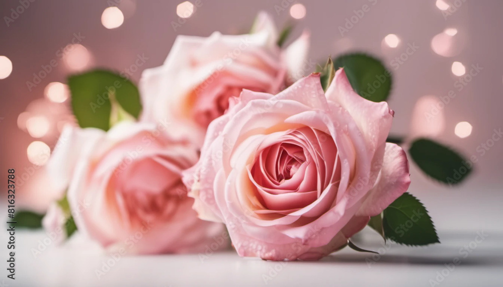 Pink roses on light grey pink background, ai