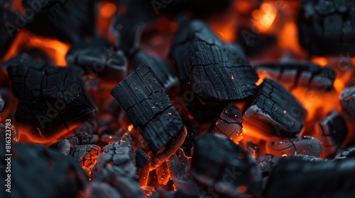 Close up of charcoal embers on a dark background photo
