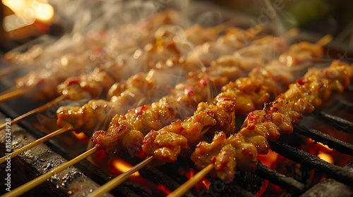 A closeup of Chicken satay street food in Indonesia
