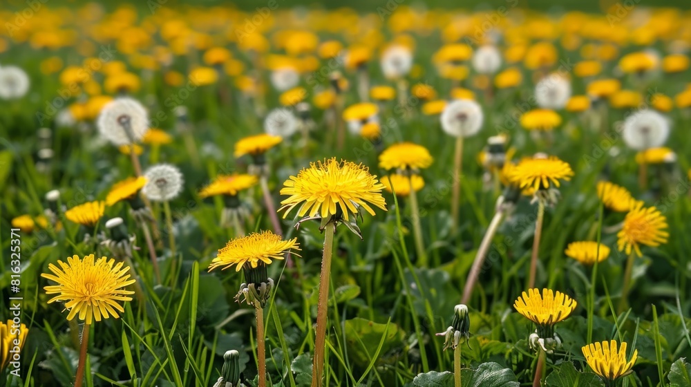 Obraz premium Vibrant dandelion meadow in bloom