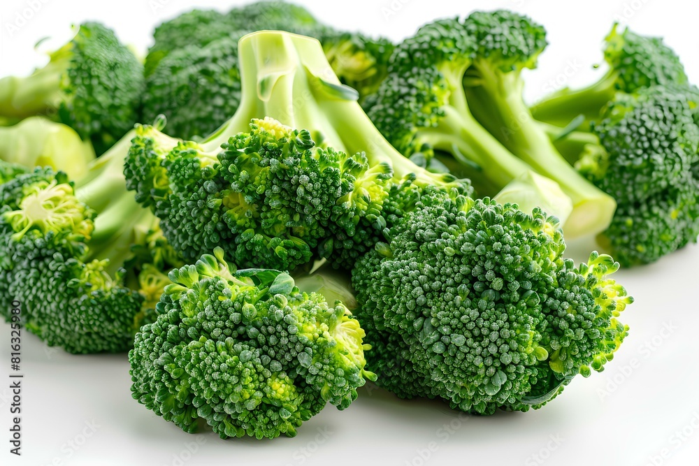 A pile of broccoli on a white surface A pile of broccoli on a white surface