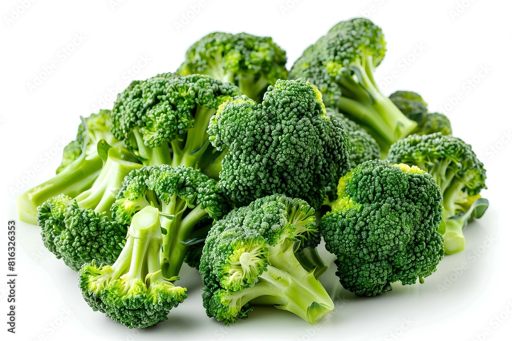 A pile of broccoli on a white surface A pile of broccoli on a white surface