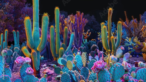 This garden is home to a diverse array of cacti, showcasing the beauty of these terrestrial plants in a natural environment. Its like a living painting of vegetation in a biome AIG50 photo