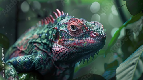 Vibrant Iguana In Tropical Rainforest