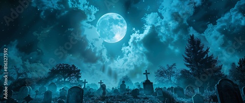 Midnight at a Creepy Halloween Cemetery