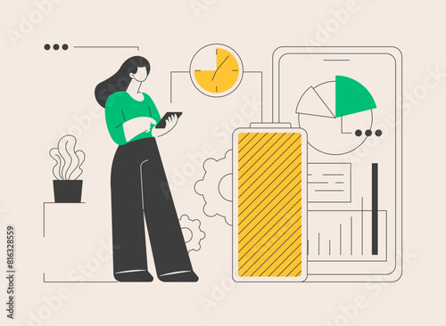 Battery runtime abstract concept vector illustration.