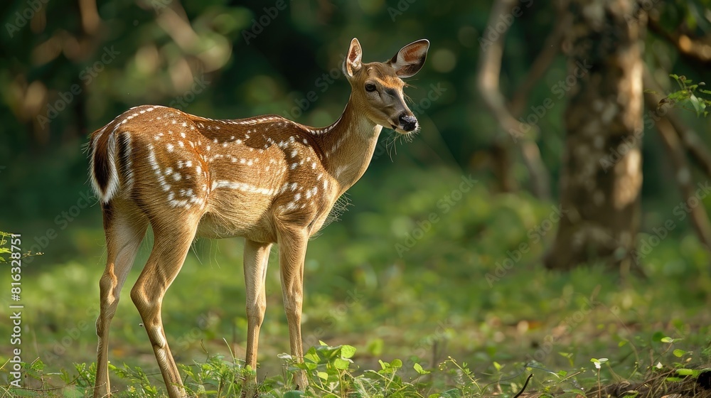 Naklejka premium Deer near the forest edge in good condition