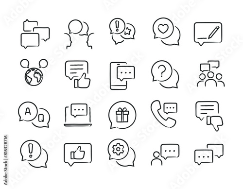 Chat dialogue hand drawn doodle sketch style line icons. Vector illustration.
