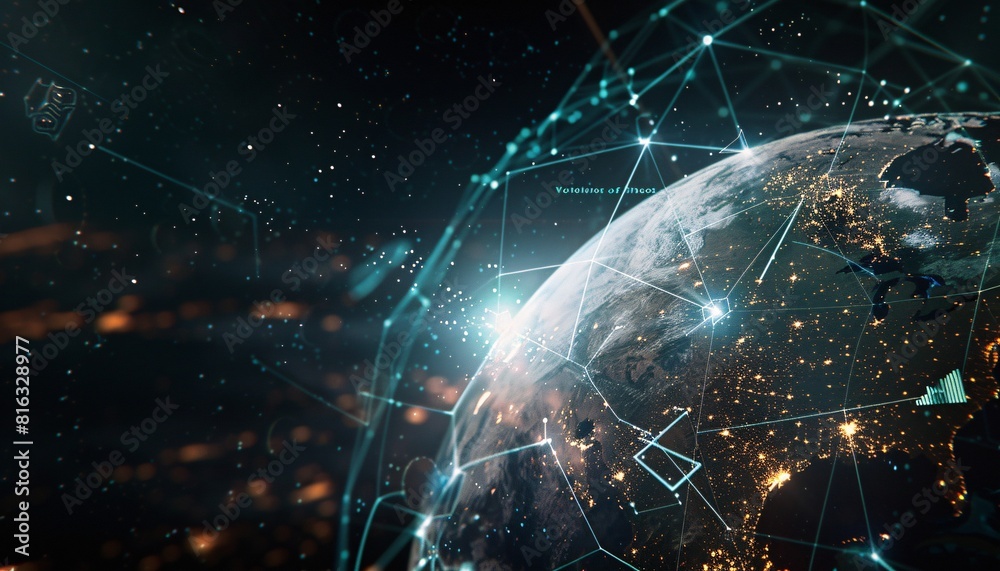 The title of the image is:Cybernetic Earth: The Interconnected Future of Global Networking.