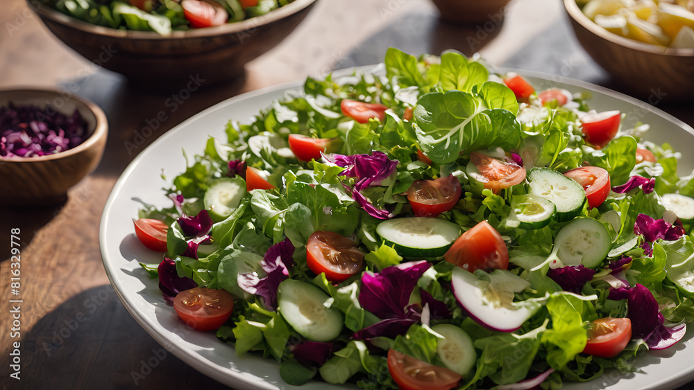A plate of healthy the organic fresh vegetarian salad for diet meal A plate of healthy the organic fresh vegetarian salad for diet meal
