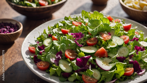 A plate of healthy the organic fresh vegetarian salad for diet meal