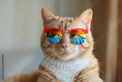 Feline Fashion: The Cat's Cool Sunglasses and Rainbow Glasses