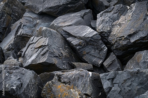Stacks of Rough-Textured Dark Rock Pile
