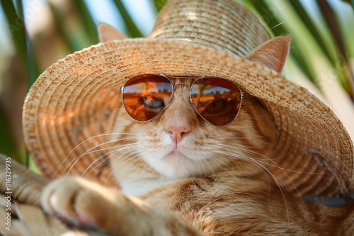 Cool Cat Summer Style: Sunglasses and Sun Hat Chill