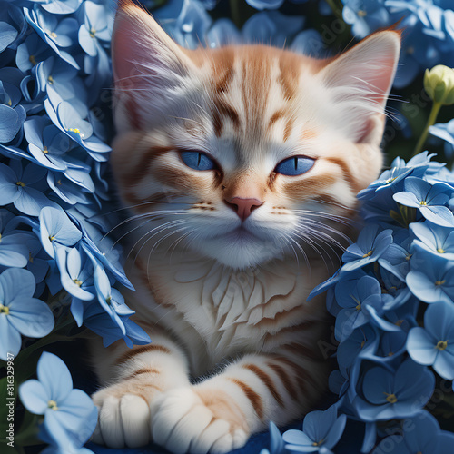 AI image generate kittens and flowers photo
