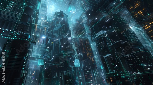 digital city with blue lights.