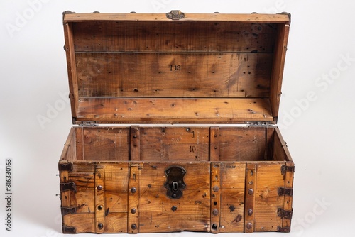 Vintage Wooden Trunk Displayed on a Plain Background