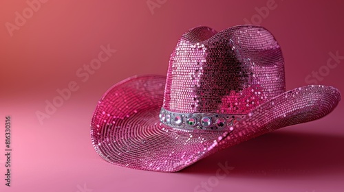 Sparkling pink cowboy hat on gradient background