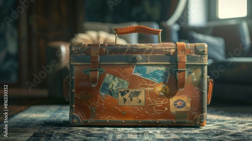 Vintage Suitcase With Stickers For Travel Decoration