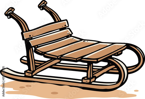 Wooden Sled with Bent Metal Runners on Ground
