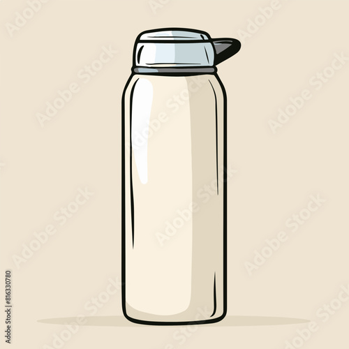 Illustration of a White Thermos Bottle on Beige Background