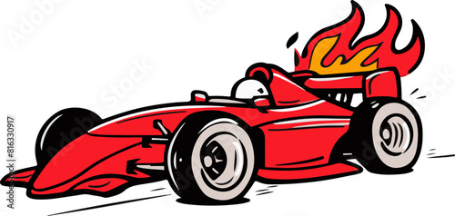 Red Race Car Cartoon with Flames