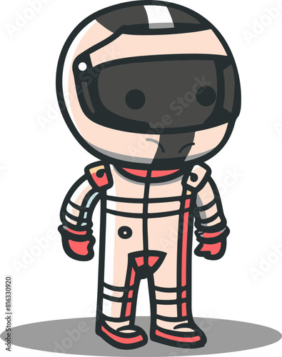 Cartoon Racing Driver in White Racing Suit and Helmet