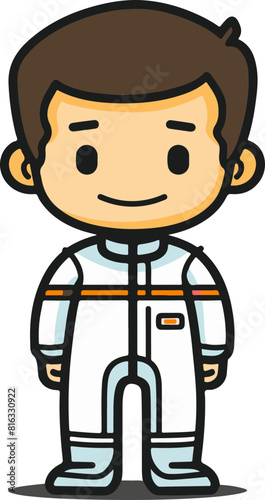 Cartoon Racing Driver in White Suit with Stripes