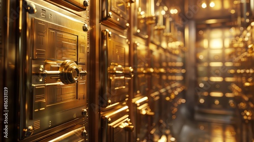 room full of safety deposit boxes made of gold. © Mrzproducer