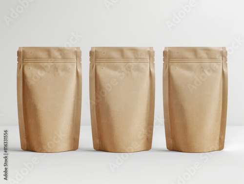 A brown kraft paper standup Pouch mock up on an isolated background, high resolution photography.