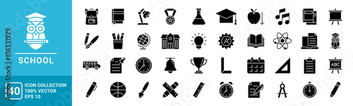 Vector collection of school icons.
Study, student, ranking, school tools.
Editable and resizable EPS 10 template.