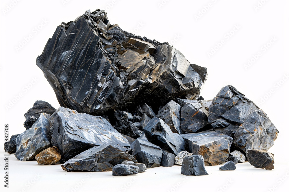 Mining Process Display: Black Coal Boulders with Rocks Mining Process Display: Black Coal Boulders with Rocks