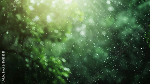 Forest after rain in deep green tones  Serene Blurred Backdrop with bokeh and light