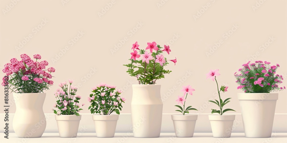 Flower Pots with Different Plants: A Lineup of Nature's Bounty
