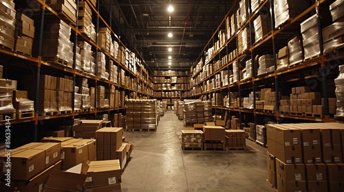 Storage Facility with Shelves of Boxes and Cases