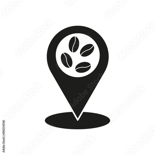 Coffee location marker icon. Vector cafe pin symbol.