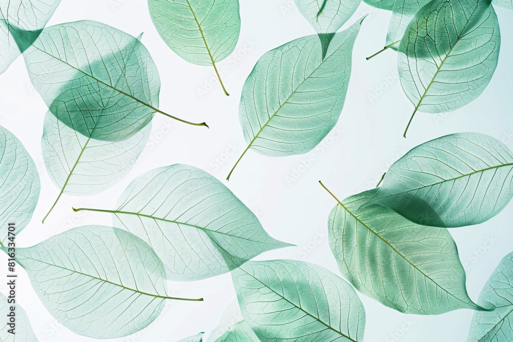 Fototapeta premium Pure Nature: A Collection of Translucent Green Leaf Prints