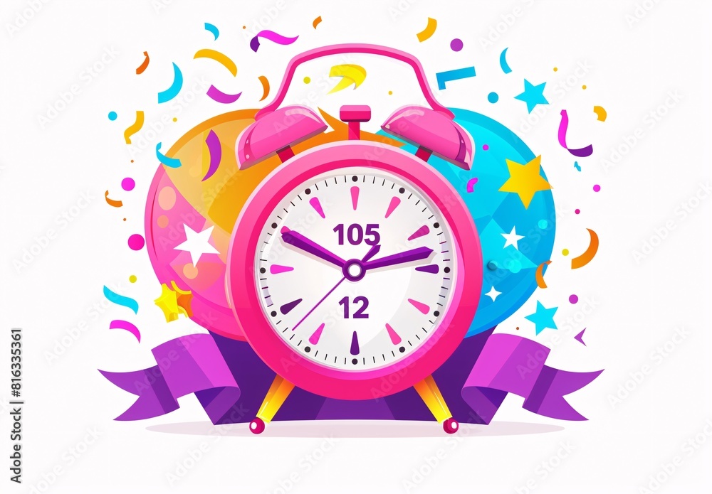 Celebration Clock with Party Confetti and Time Ribbon Celebration Clock with Party Confetti and Time Ribbon