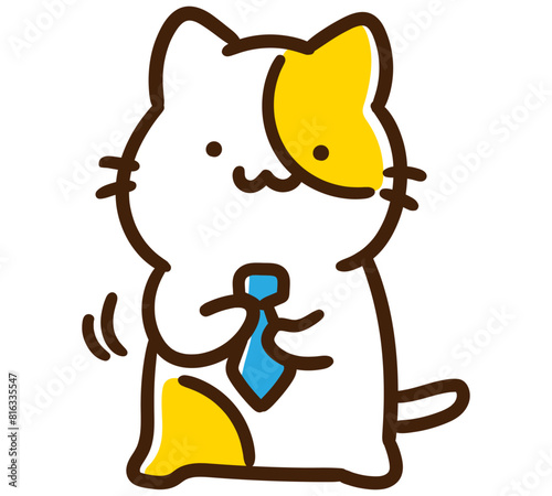 ネクタイを締めるかわいいねこのキャラクターのデフォルメイラスト
