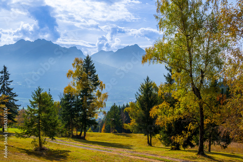 Fall Autum in the Walgau Valley, Gurtis Spitze in the background, State of Vorarlberg, Austria photo