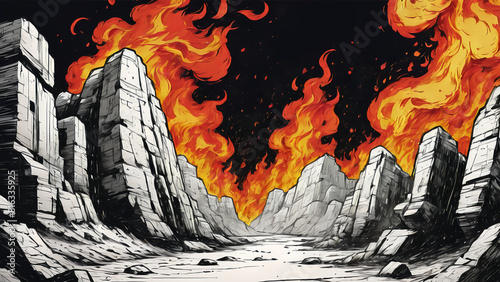 Fiery heat flame blaze Comic drawing style background