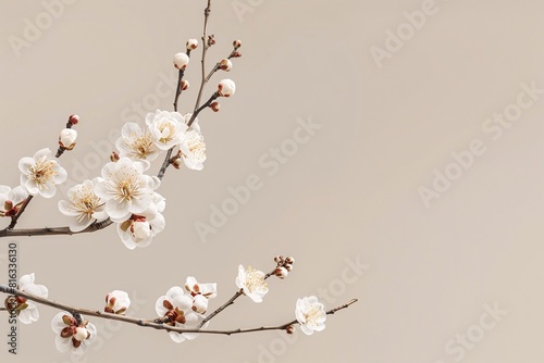 Blossoming Spring Branch with White Flowers