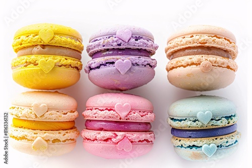 Colorful Macaroon Pastries with Heart-shaped Decorations