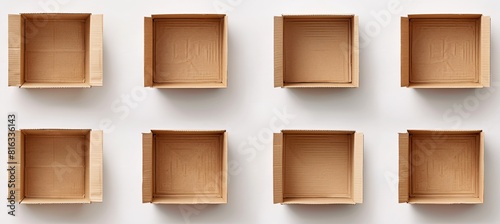 Six Wooden Crates on a White Wall Background
